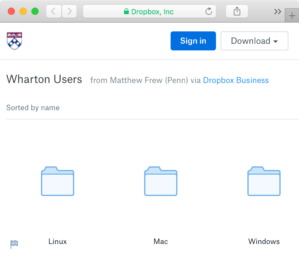 Dropbox folders with links to Forticlient download for Linux, Mac, and Windows operating systems.