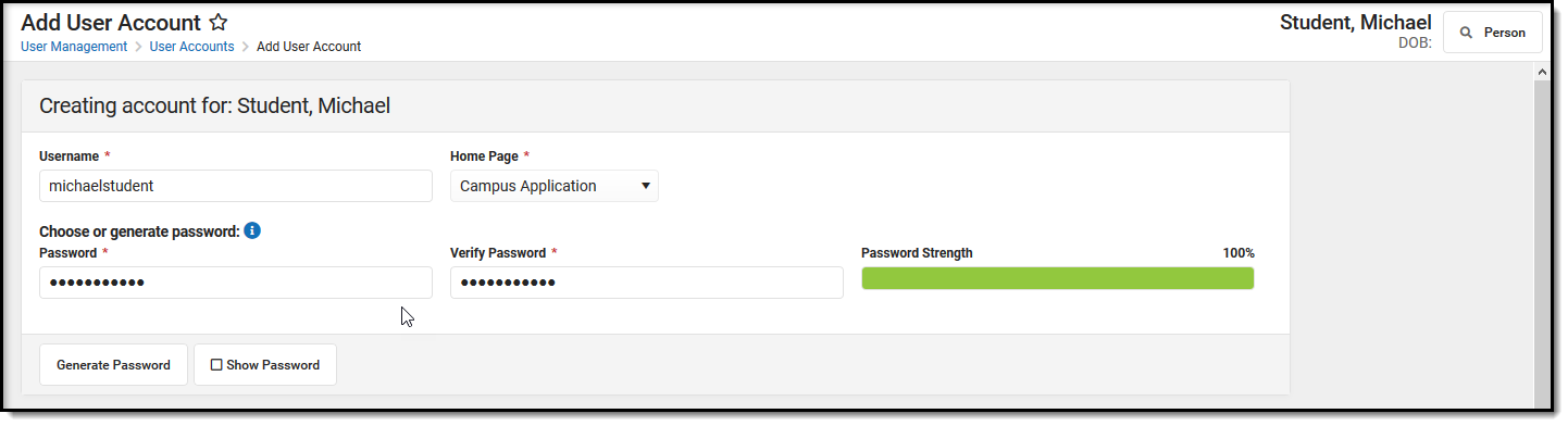 screenshot of entering and verifying a new password