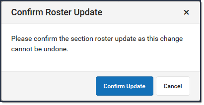 Screenshot of the message that displays after the Update Section Roster button is clicked.