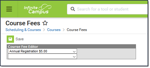 Screenshot of the Course Fees Tool