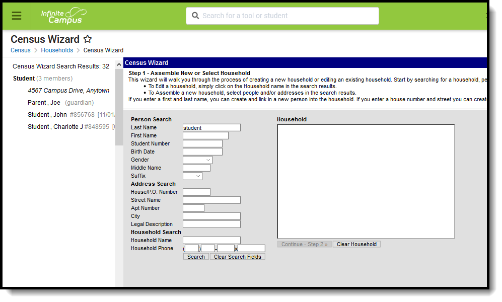 Screenshot of Census Wizard tool.