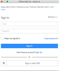 The Zoom sign in window with email and password fields
