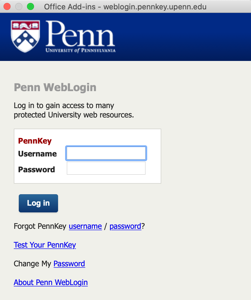 The PennKey login screen