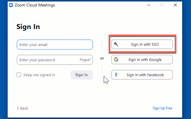 Zoom Sign In with SSO
