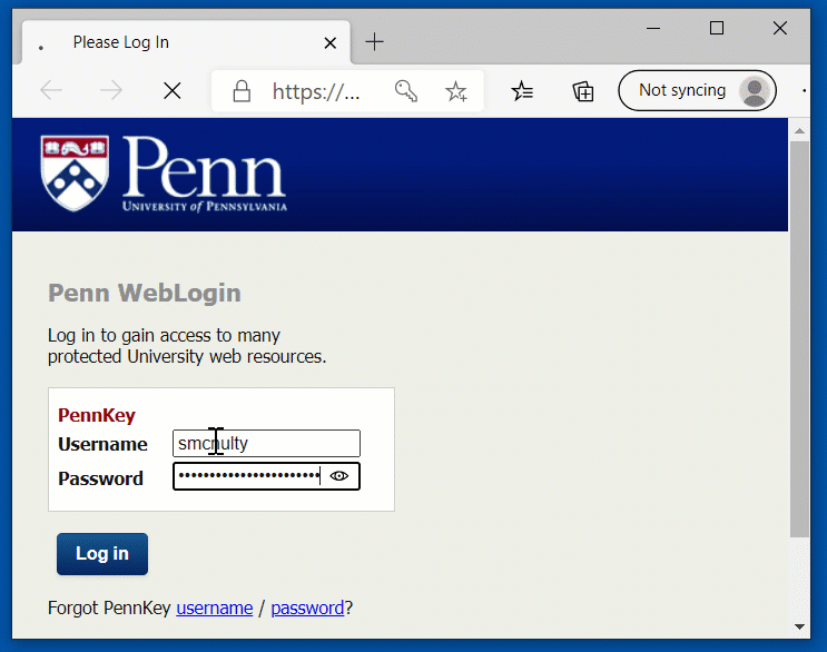 PennKey login page