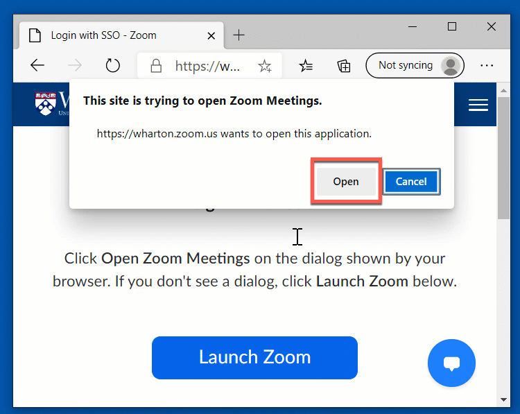This site is trying to open Zoom Meetings screen with 