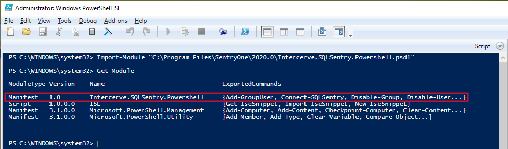 SQL Sentry PowerShell Get Module Command example