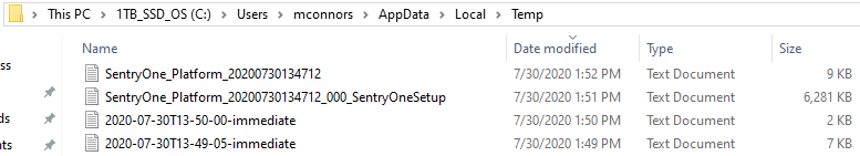 SQL Sentry Setup Log files example