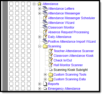 Screenshot of the Attendance Scanner tool rights.