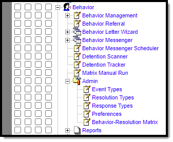 Screenshot of Behavior tool rights for the Behavior scanning tools.