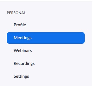 Meetings is highlighted in blue on the left menu.