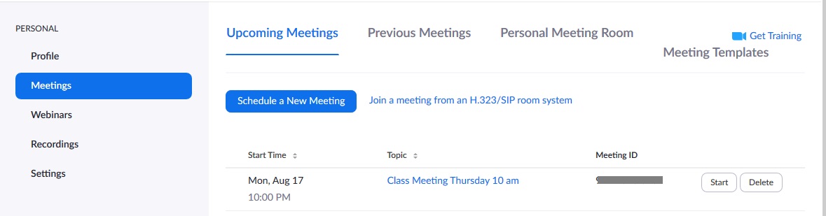 The meetings tab