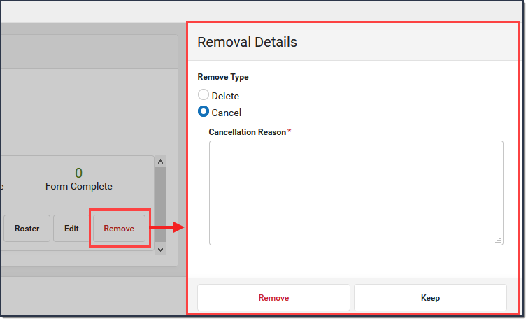 screenshot of the removal details panel