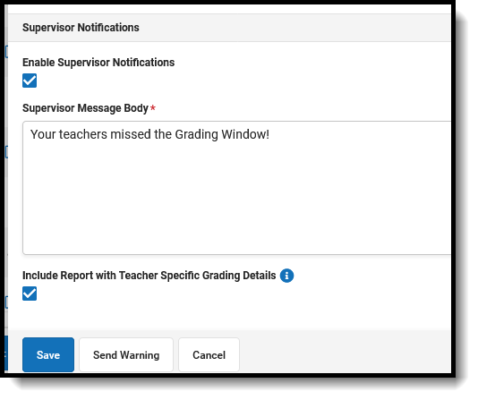Screenshot showing Supervisor Notification options.