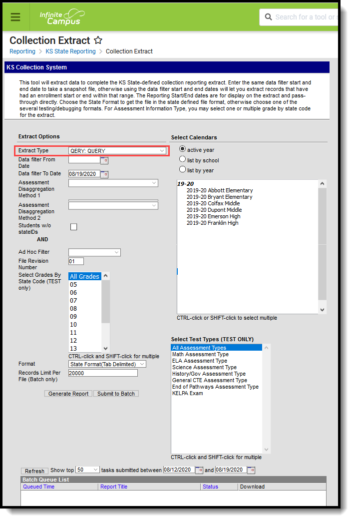 Screenshot of the KIDS QERY extract editor highlighting the extract type field.