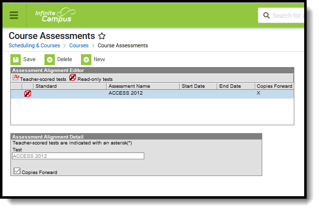 Screenshot of the Course Assessments tool. 