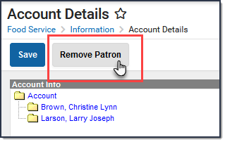 Screenshot of the remove patron button