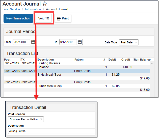 Screenshot of Voiding Transactions