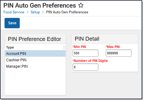 Screenshot of PIN Auto Gen Preferences