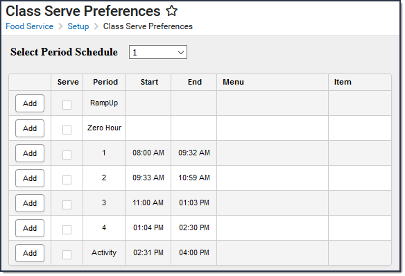 Screenshot of Class Serve Preferences