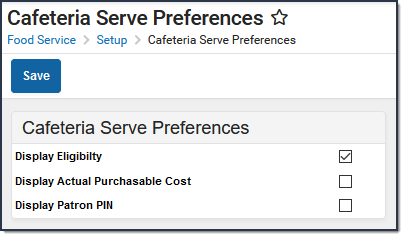 Screenshot of cafeteria serve preferences