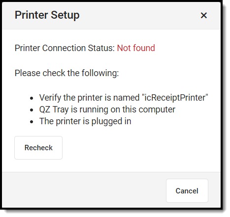 Image of printer setup warning