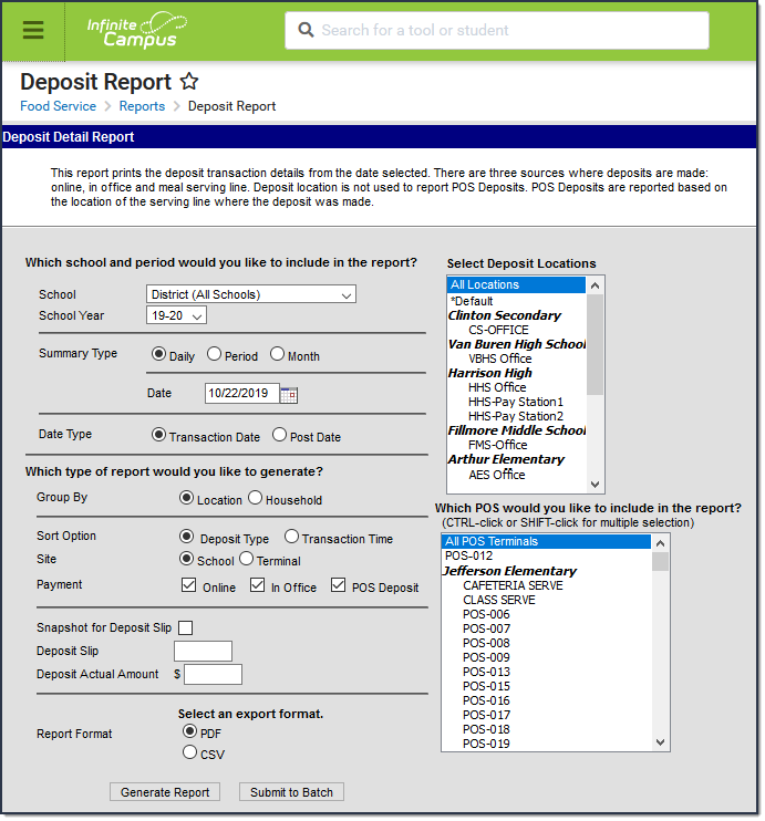 Screenshot of Deposit Report editor.