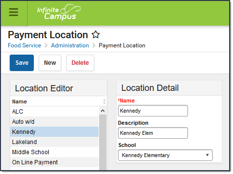 Screenshot of the Payment Location tool. 