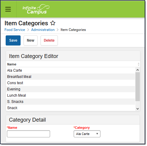 Screenshot of the Item Category Editor.