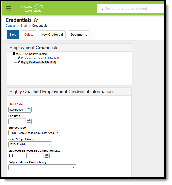 Screenshot of the Credentials tool. 