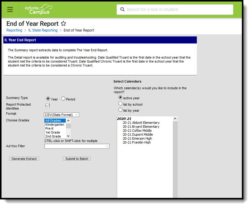 Screenshot of the End of Year Report editor.