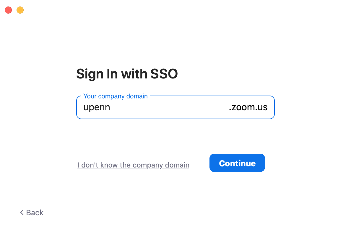 The SSO sign in prompt with 