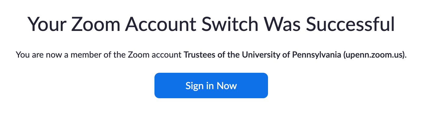 A success message confirming the account switch
