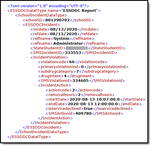 Screenshot of an example of the XML Report.