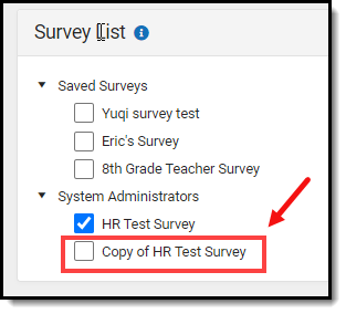 screenshot of an example of a copied survey within the survey list