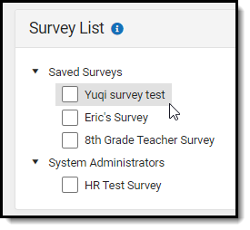 screenshot of selecting a saved survey
