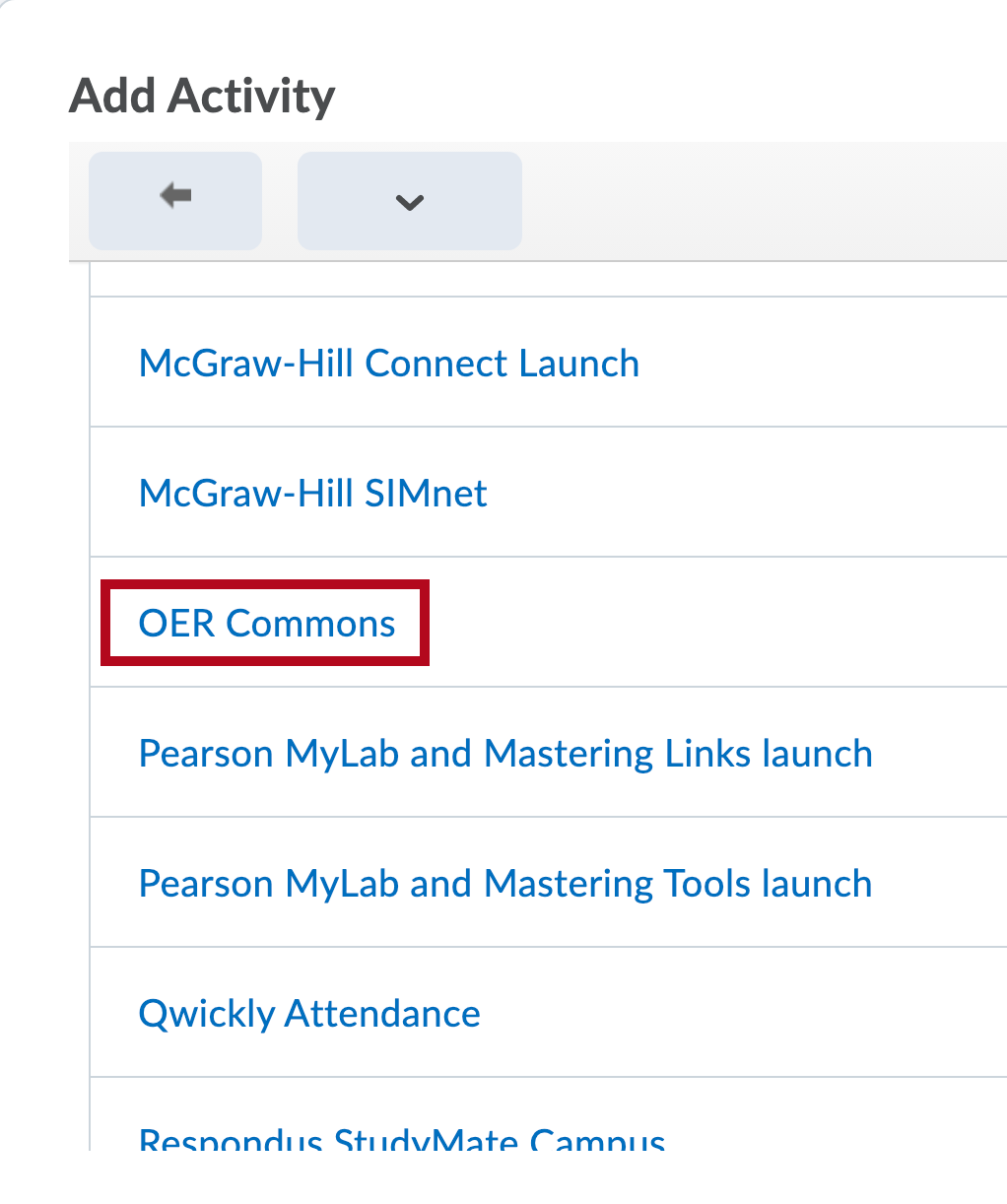 Identifies OER Commons option