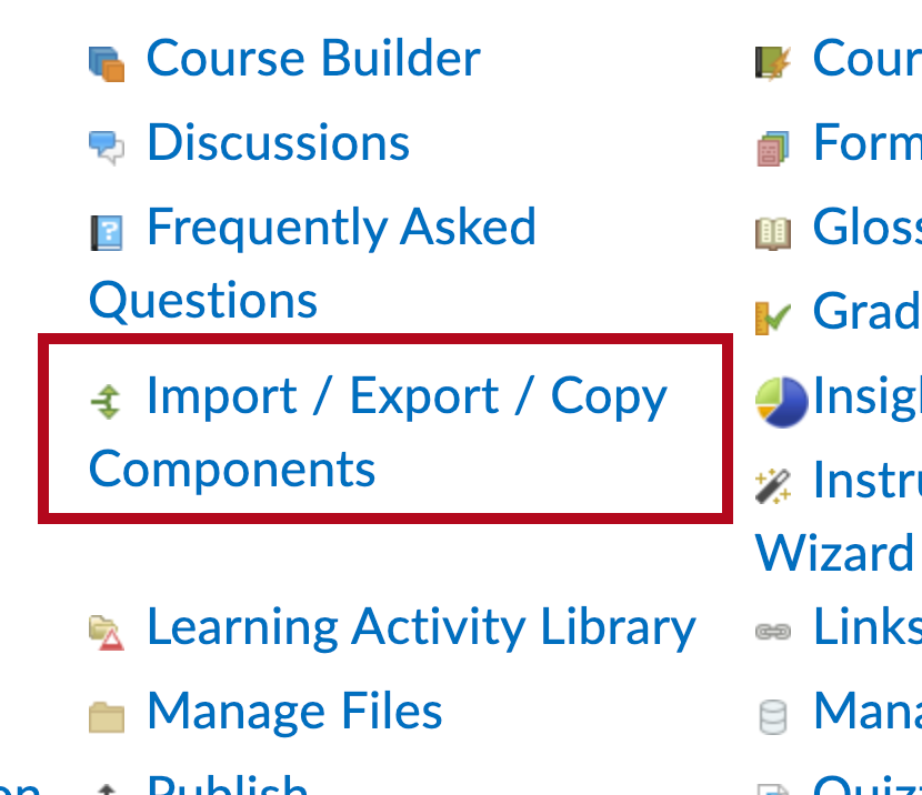 Identifies Import/Export/Copy Components link