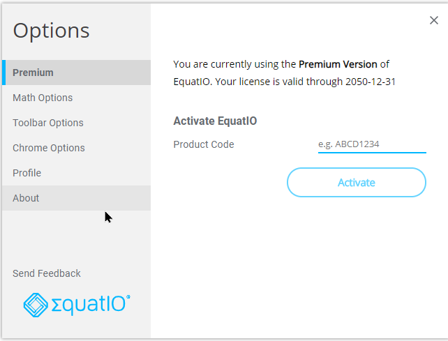 Activation window for EquatIO