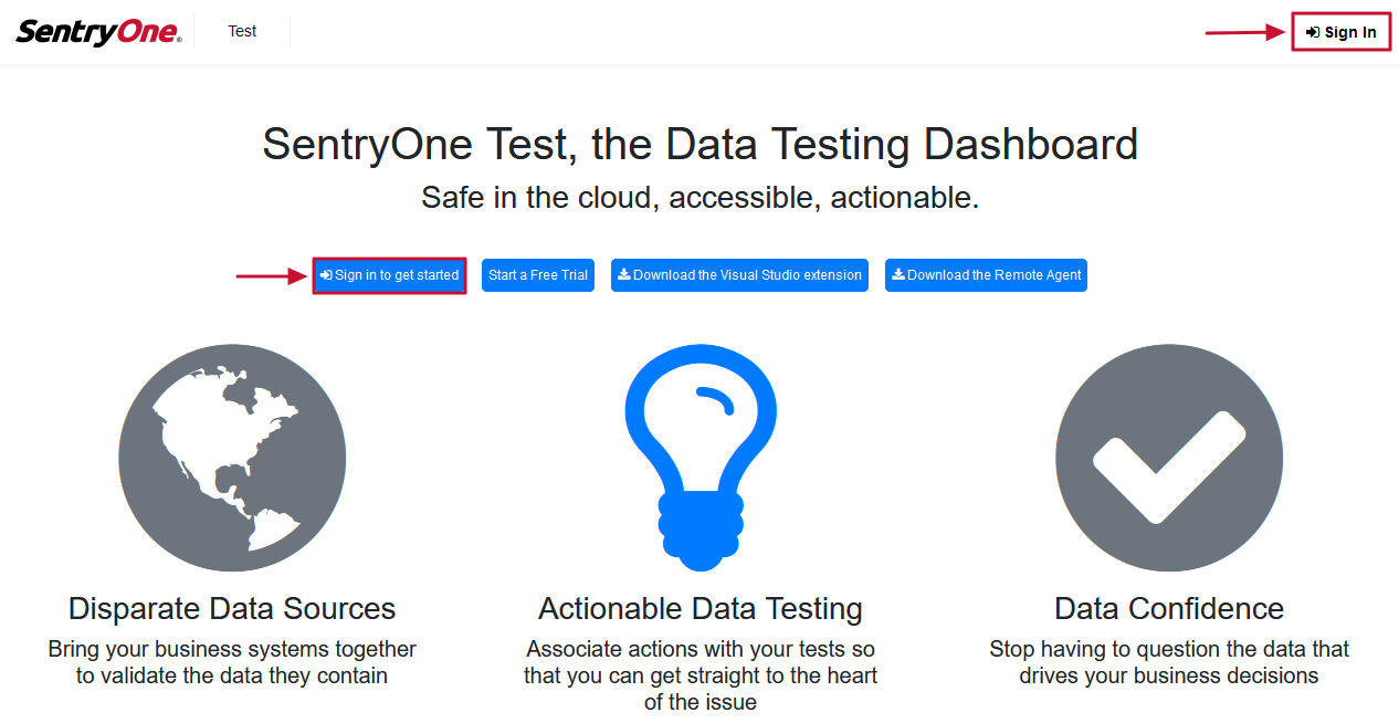 SentryOne Test Web Portal Sign in to get started