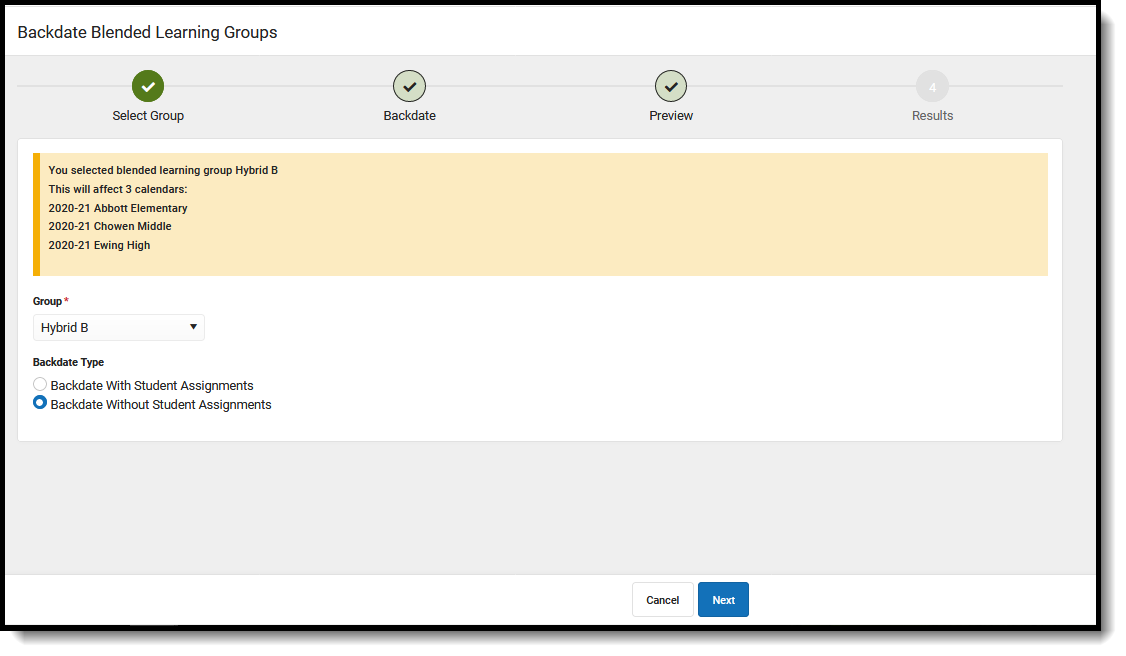 Screenshot of the Backdate without Student Assignments options.
