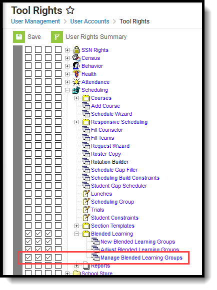 Screenshot of the classic navigation tool rights.