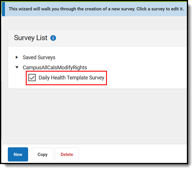 screenshot of the daily health template survey available within survey designer