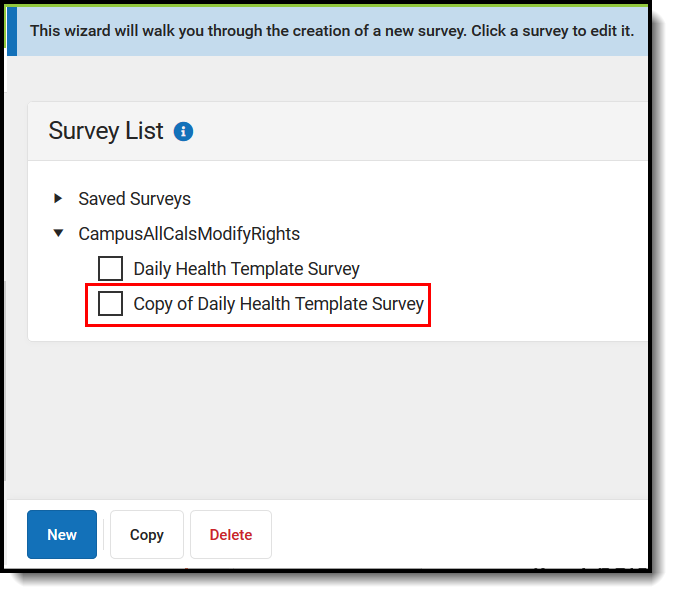 screenshot of copying the daily health template survey