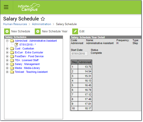 Screenshot of Salary Schedule Tool