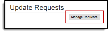 Screenshot of the Update Requests section of the Community homepage. The Manage Requests button is highlighted.
