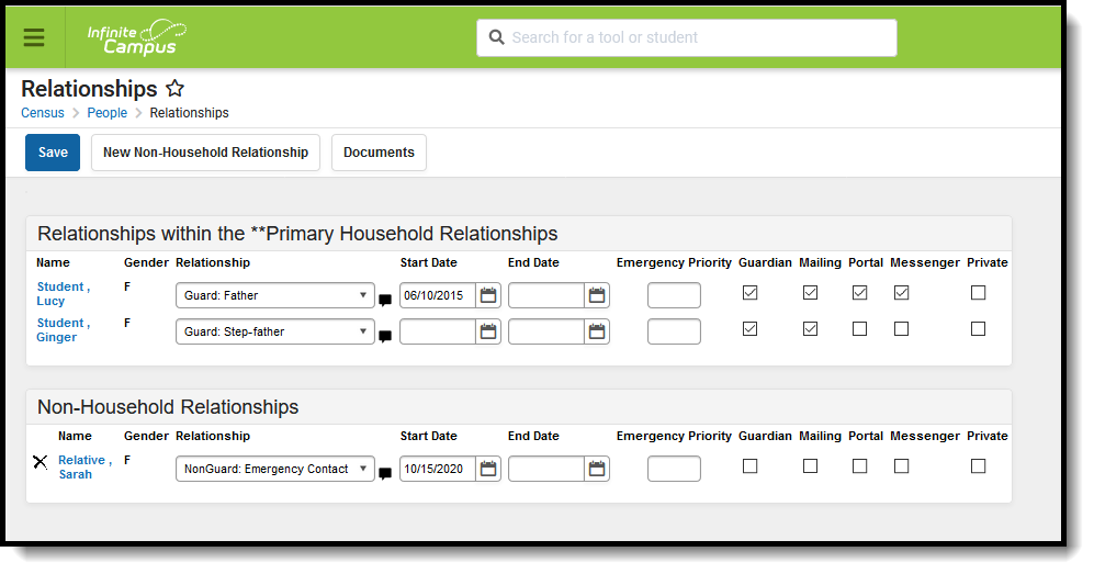Screenshot of the relationships tool. 