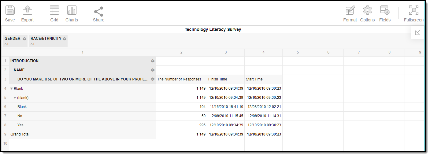screenshot of an example of a generated report