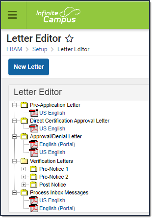 Screenshot of an example of the Letter Editor.