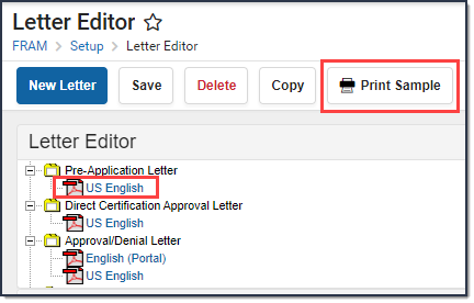 Screenshot of the Print Sample button highlighted..